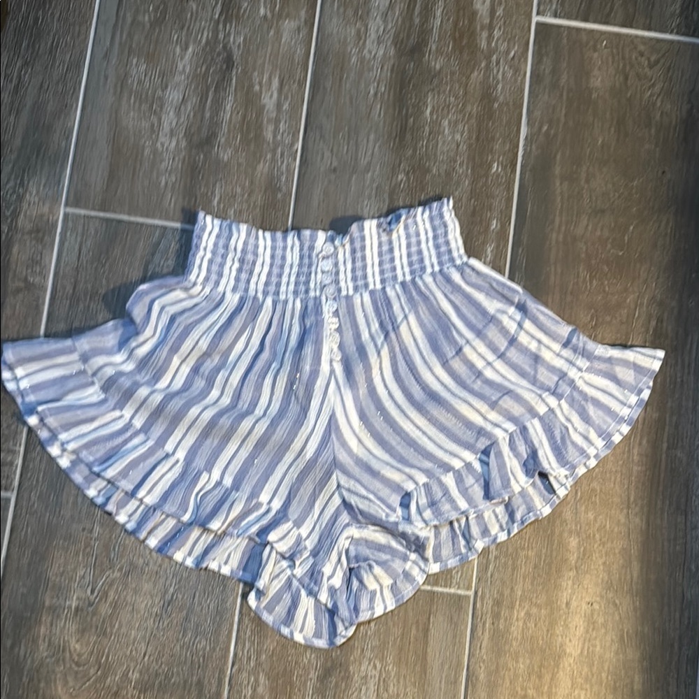 Surf Gypsy Blue and White High Waist Striped Shorts
